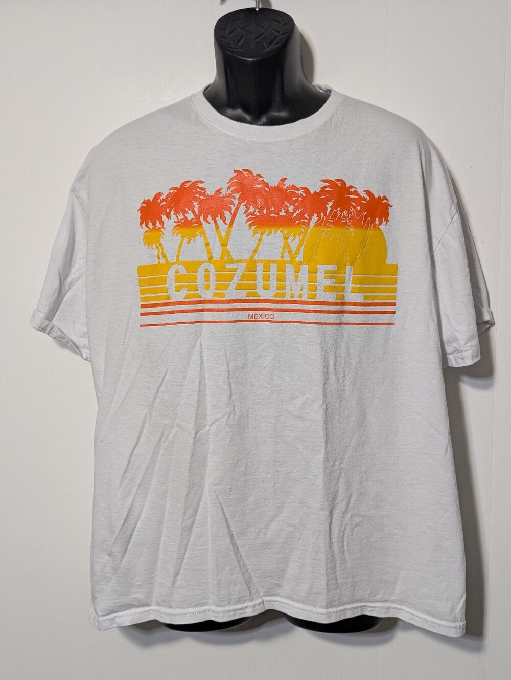 Men's Vintage Euro Cotton Cozumel Mexico Palm Graphic White T-shirt Size XL